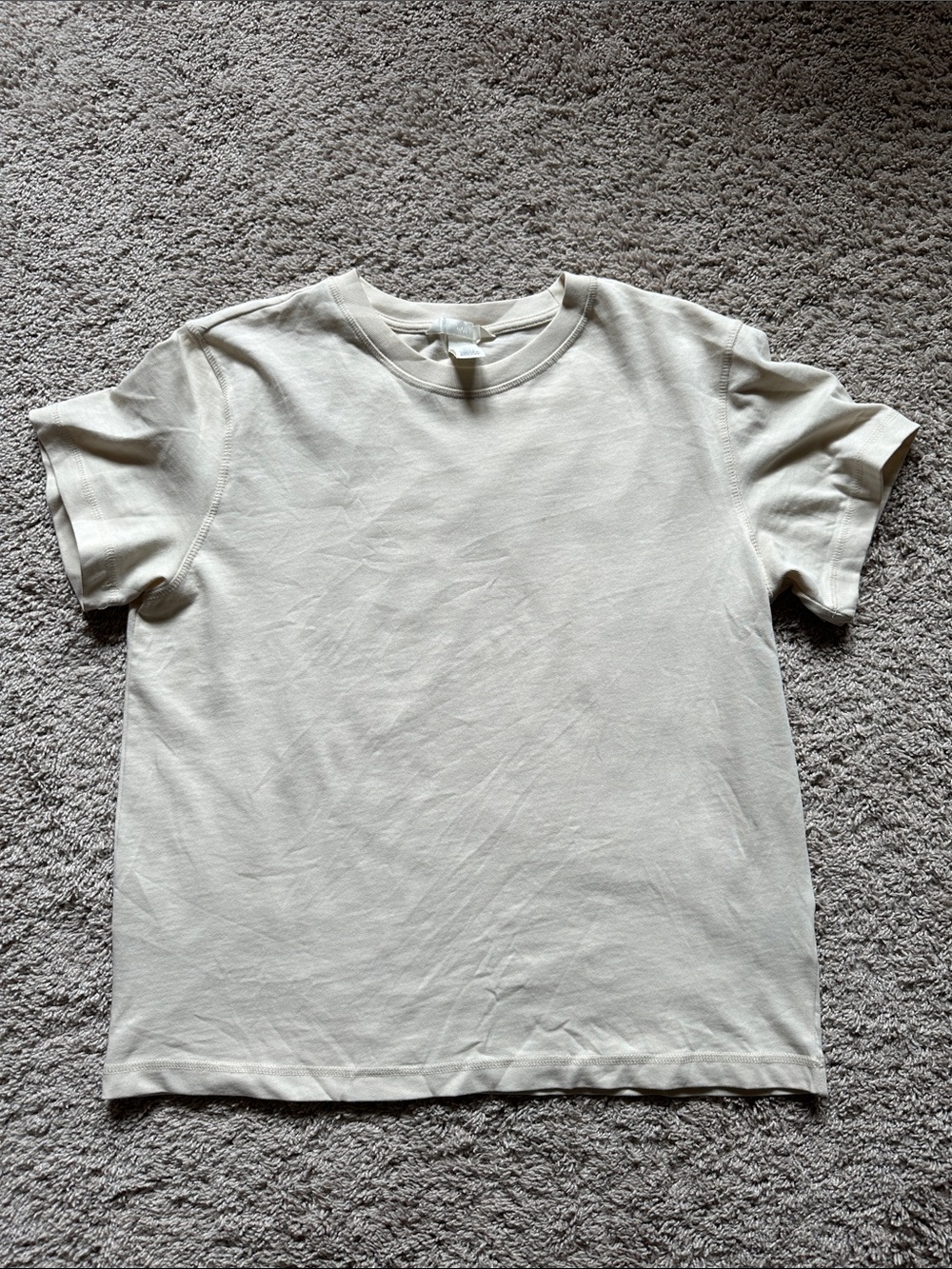 H&M 100% Cotton Crewneck T-Shirt in Cream